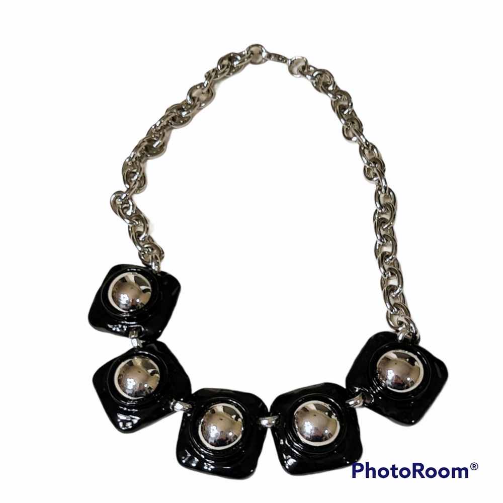 Vintage Enameled 1960s Geometric Necklace 18" long